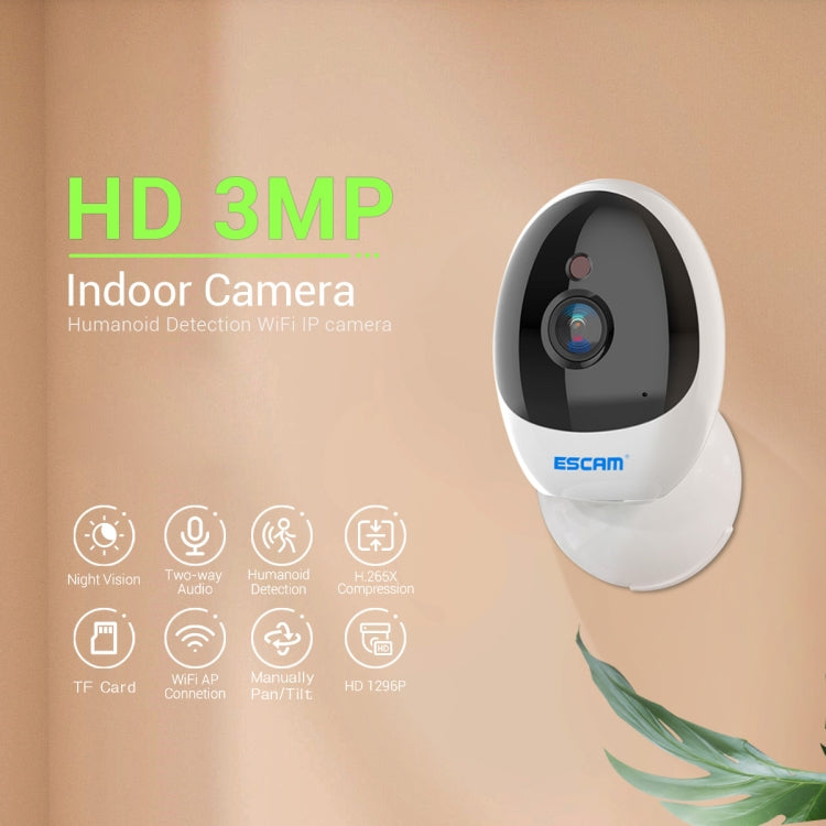 ESCAM QF006 3MP 1296P HD Indoor Wireless PTZ IP Camera IR Night Vision AI Humanoid Detection Home Security CCTV Monitor, AU Plug, UK Plug, EU Plug, US Plug ESCAM QF006 3MP 1296P HD Indoor Wireless PTZ IP Camera IR Night Vision AI Humanoid Detection Home Security CCTV Monitor, AU Plug, UK Plug, EU Plug, US Plug